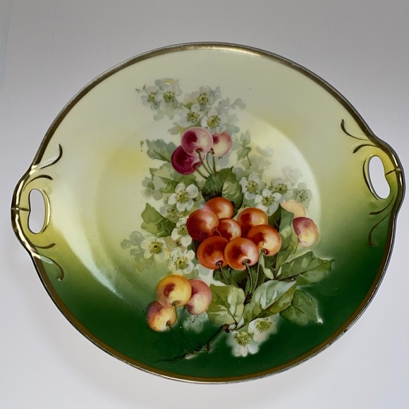 Antique Three Crowns Germany hand painted cake plate. Gold trim. - Picture 1 of 2